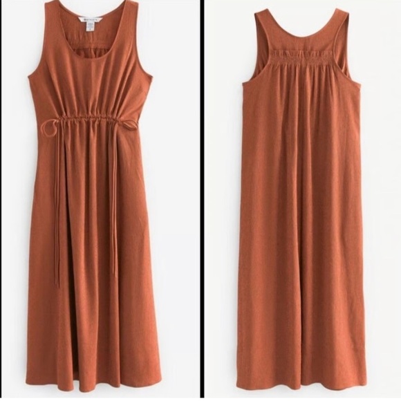 Athleta echo sleeves midi dress scoop neck lightweight brown sz Medium - Picture 2 of 5